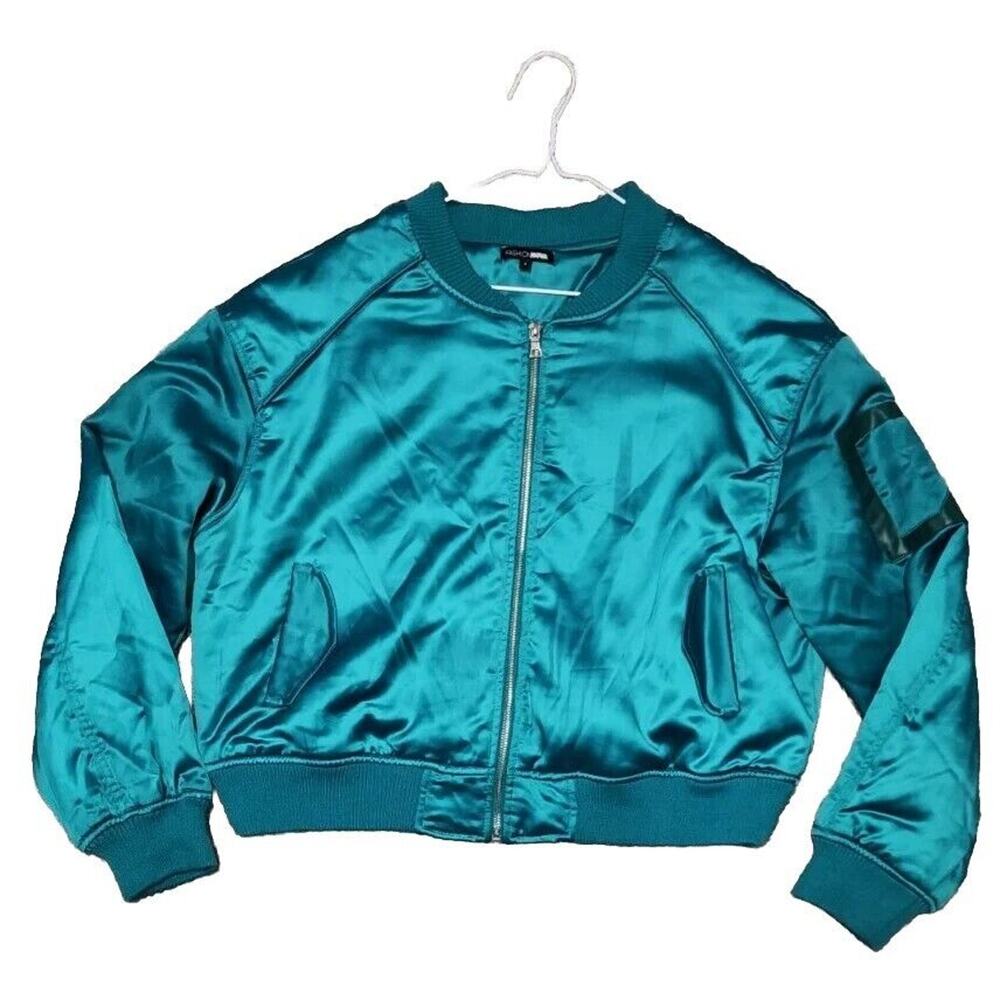 Fashion Nova Green Full Zip Embroidered Bomber Jacket Women's Size Smallβ